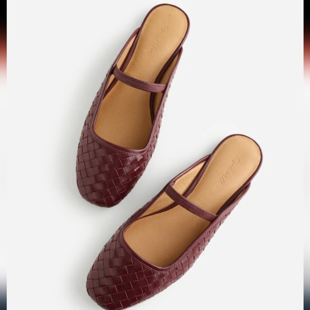 NWOB Madewell The Greta Ballet Flat Mule Deep Merlot Weave Leather Size 9 Womens